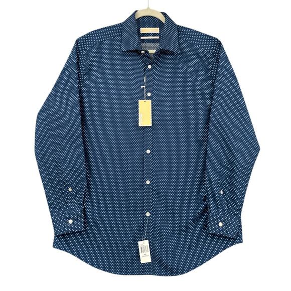 Michael Kors‎ Slim Fit Blue Diamond Long Sleeve Button Up Dress Shirt Large - Picture 1 of 7